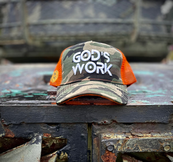 God’s Work- Signature Series Camo/Orange Mesh Snap-back