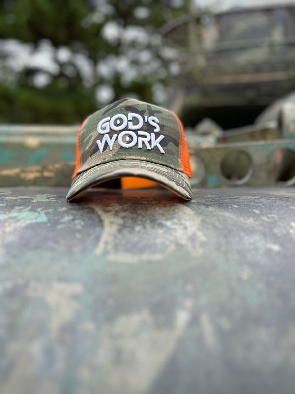 God’s Work- Signature Series Camo/Orange Mesh Snap-back