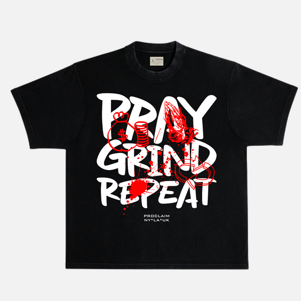 Pray Grind Repeat- Black/Red Graffiti T-Shirt