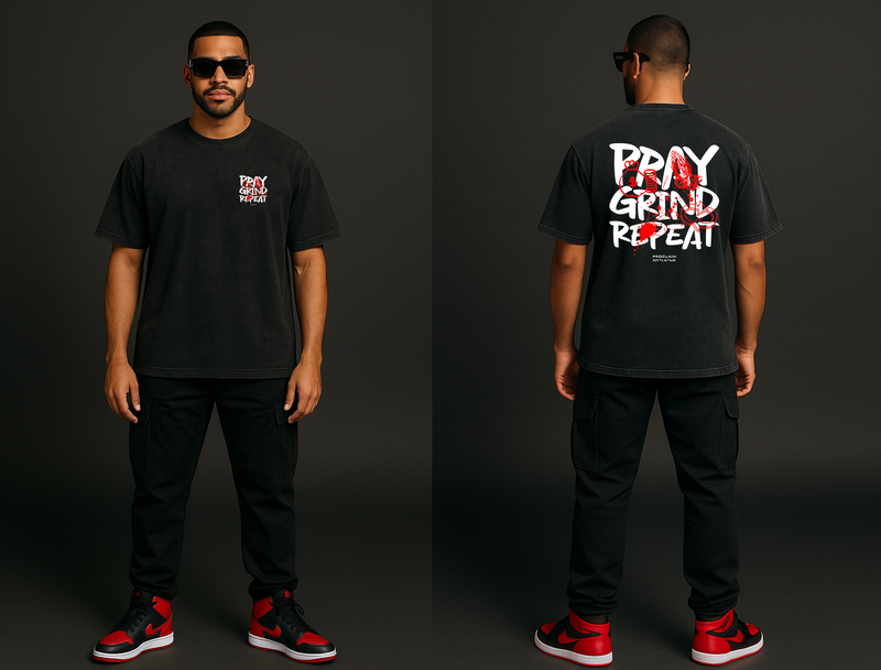 Pray Grind Repeat- Ash Grafitti T-Shirt