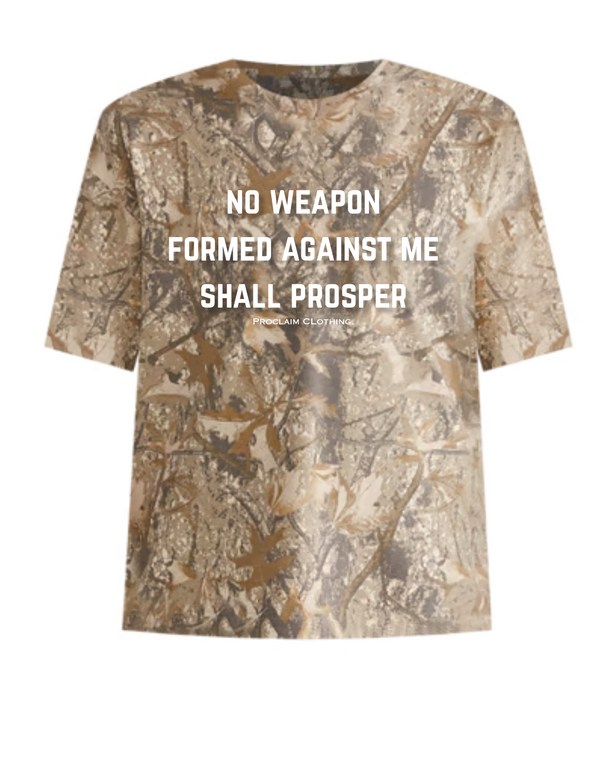No Weapon Shall Prosper- Forest Camo Boxy Tee