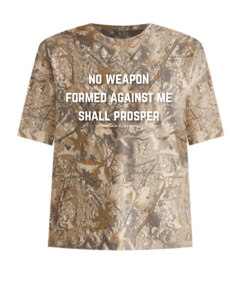 No Weapon Shall Prosper- Forest Camo Boxy Tee